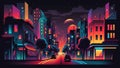 Night city many building illustration with neon glow and vivid colors Royalty Free Stock Photo