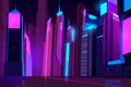 Night city in neon lights. Futuristic cityscape