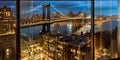 night city New York y panoramic , blurred neon light reflection,sea water , starry sky and moon Royalty Free Stock Photo