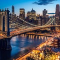 night city New York y panoramic , blurred neon light reflection,sea water , starry sky and moon Royalty Free Stock Photo