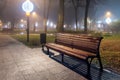 Night in the city Park in Late Autumn. Night in the Park. Wood Benches and Park Alley