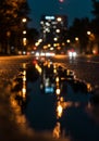 Night City Rain Reflection in Puddle Royalty Free Stock Photo