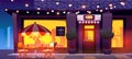 Night city street bar building with garland vector