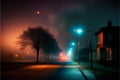 Night city street with a street lamp and a tree in the foreground Royalty Free Stock Photo