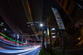 A night city street under the highway in Tokyo fish eye shot