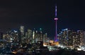 Night in the city of Toronto. Long exposure of Famous skyline. Royalty Free Stock Photo