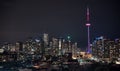 Night in the city of Toronto. Long exposure of Famous skyline. Royalty Free Stock Photo