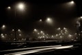 Night city track lights black and white Royalty Free Stock Photo