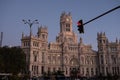 Night city traffic at Plaza de la Cibeles, Cybele`s Square