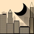 Night city vector illustration. Dark urban scape. Night cityscape in flat style Royalty Free Stock Photo