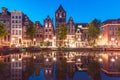 Night city view of Amsterdam canal Herengracht Royalty Free Stock Photo