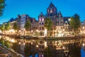 Night city view of Amsterdam canal Herengracht Royalty Free Stock Photo