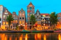 Night city view of Amsterdam canal Herengracht Royalty Free Stock Photo