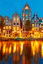 Night city view of Amsterdam canal Herengracht Royalty Free Stock Photo