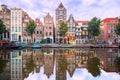 Night city view of Amsterdam canal Herengracht Royalty Free Stock Photo