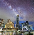 Night city view of buildings along Yarra River, Melbourne. Starry night Royalty Free Stock Photo