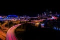 Night city view of Seattle city scape at night time,Long Exposure picture of Downtown Seattle,WA, USA Royalty Free Stock Photo