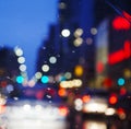 Night city through windshield. Street Bokeh Lights Out Of Focus. Royalty Free Stock Photo