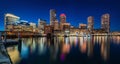 Night cityscape of boston harbor Royalty Free Stock Photo