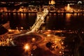 night cityscape of Budapest, Hungary with the stone Chain Bridge and the Danube River. aerial view Royalty Free Stock Photo