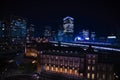 A night cityscape at the business town in Tokyo high angle wide shot Royalty Free Stock Photo