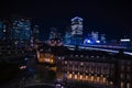 A night cityscape at the business town in Tokyo high angle wide shot Royalty Free Stock Photo