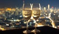 Night cityscape, celebration, urban skyline, alcohol, champagne, drink, wine, skyscraper, drinking glass generated by AI