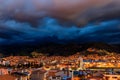 Night cityscape of Cusco with vibrant lights Royalty Free Stock Photo