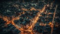 Night cityscape, dusk architecture, skyscraper high angle view, illuminated aerial view generated by AI Royalty Free Stock Photo