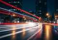 Night cityscape featuring a bustling urban intersection with Royalty Free Stock Photo