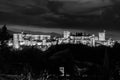 Night cityscape of Granada, Spain, with the Alhambra Palace view Royalty Free Stock Photo