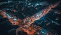 Night cityscape, high angle view, dusk, car, traffic, city life generated by AI Royalty Free Stock Photo