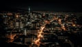 Night cityscape, high angle view, urban skyline, skyscraper illuminated architecture generated by AI Royalty Free Stock Photo