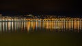 Night cityscape of La Concha Bay with city lights reflected in San Sebastian, Basque Country, Spain Royalty Free Stock Photo