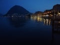 Night Landscape of Lugano Lake, Switzerland Royalty Free Stock Photo