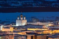 Night cityscape with a large church.