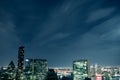 Night cityscape of Manhattan with UN secretariat building. Blue