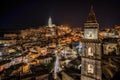 Night cityscape of Matera old town viewed from Sasso Barisano, B