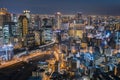 Night cityscape of osaka urban skyscraper from top of umeda building Royalty Free Stock Photo