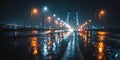 Night Cityscape Rainslicked Streets and Glowing Lights Royalty Free Stock Photo