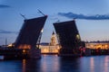 Night cityscape with river and bridge and ship in Saint-Petersburg. Royalty Free Stock Photo