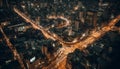 Night cityscape with skyscrapers, aerial view, high angle view, city life generated by AI Royalty Free Stock Photo