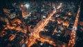 Night cityscape with skyscrapers, city life, and aerial view Architecture at dusk, urban skyline, and traffic generated Royalty Free Stock Photo