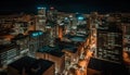 Night cityscape with skyscrapers, high angle view, and illuminated buildings generated by AI Royalty Free Stock Photo