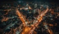 Night cityscape, skyscrapers illuminated, traffic on high angle view streets generated by AI Royalty Free Stock Photo