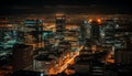 Night cityscape with skyscrapers, urban skyline, and high angle view generated by AI Royalty Free Stock Photo