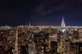 Night cityscape. Thousands of lighted windows in evening in high rise buildings in metropolis. Manhattan, New York City Royalty Free Stock Photo