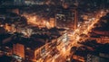 Night cityscape with traffic, high angle view of car filled streets generated by AI Royalty Free Stock Photo