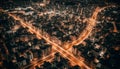 Night cityscape with traffic, skyscrapers, cars, and aerial view generated by AI Royalty Free Stock Photo