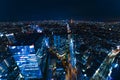 A night cityscape at the urban city in Tokyo wide shot high angle Royalty Free Stock Photo